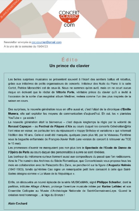 Newsletter Concert Classic - avril 2023